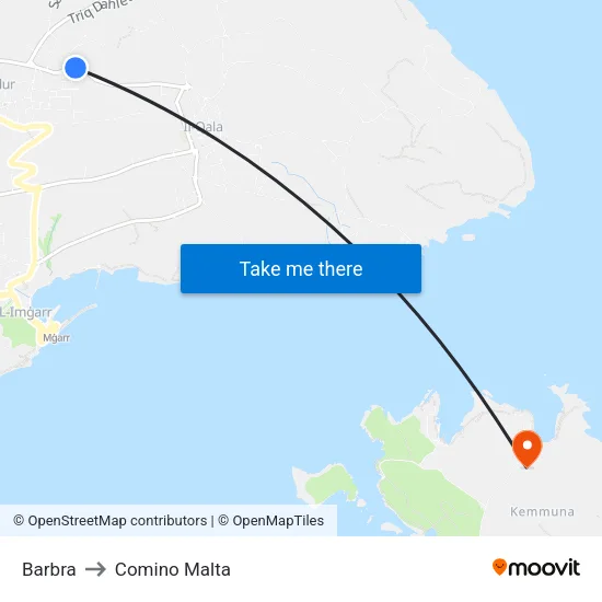 Barbra to Comino Malta map