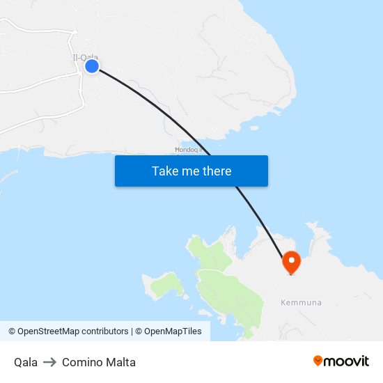 Qala to Comino Malta map
