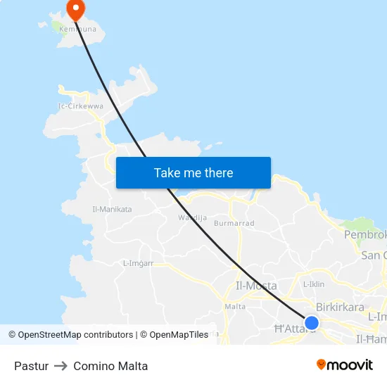 Pastur to Comino Malta map