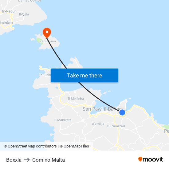 Boxxla to Comino Malta map