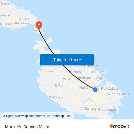 Moro to Comino Malta map