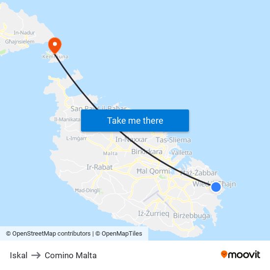 Iskal to Comino Malta map