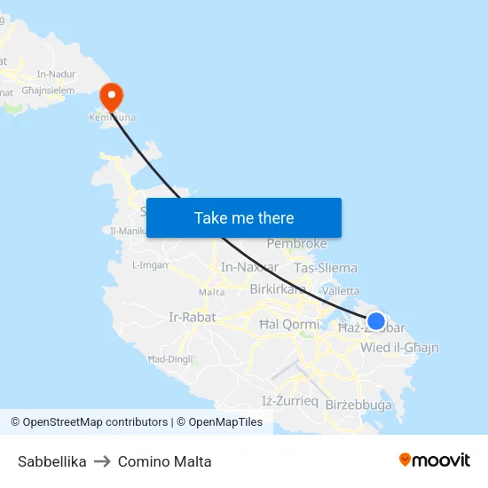 Sabbellika to Comino Malta map