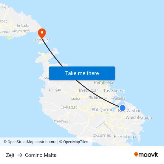 Zejt to Comino Malta map
