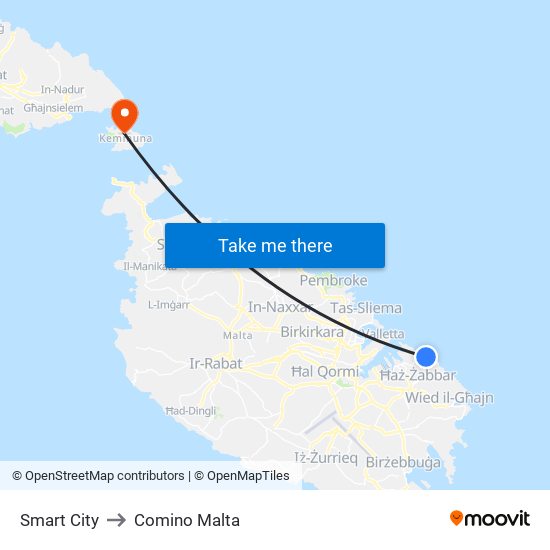 Smart City to Comino Malta map