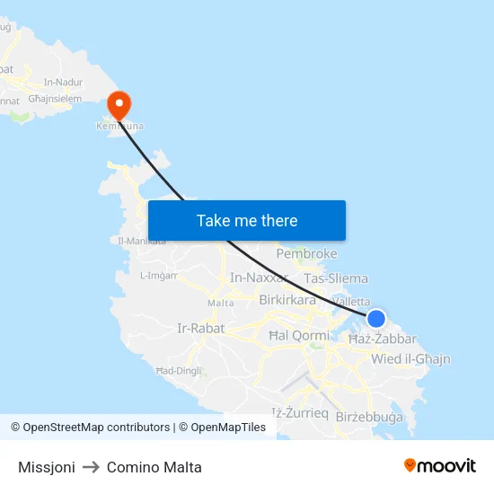 Missjoni to Comino Malta map