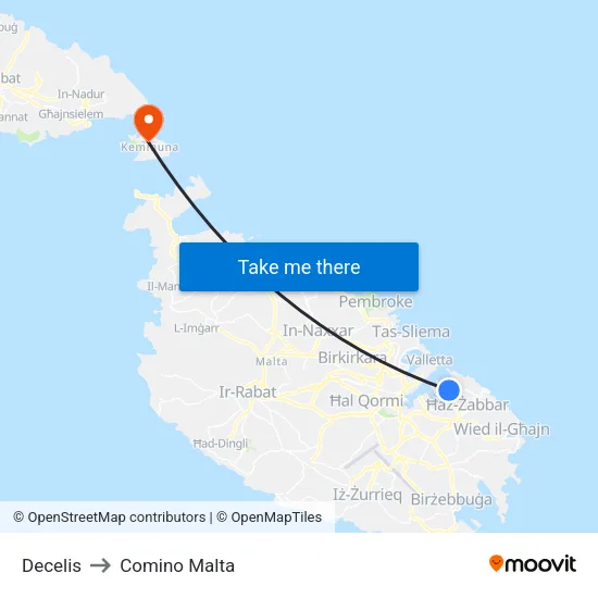 Decelis to Comino Malta map