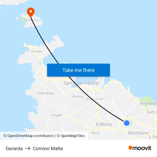 Gerarda to Comino Malta map