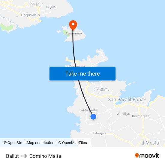 Ballut to Comino Malta map