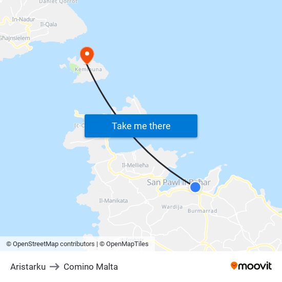 Aristarku to Comino Malta map