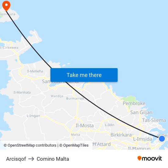 Arcisqof to Comino Malta map