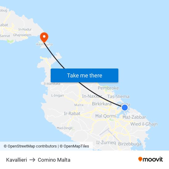 Kavallieri to Comino Malta map