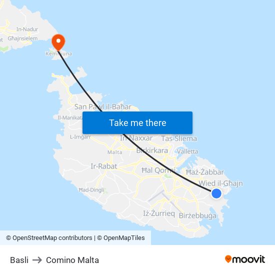 Basli to Comino Malta map