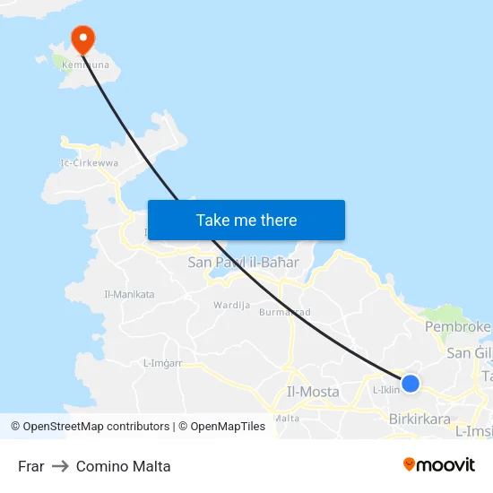 Frar to Comino Malta map