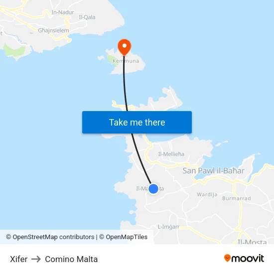 Xifer to Comino Malta map