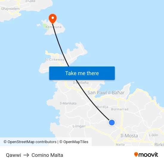 Qawwi to Comino Malta map