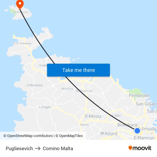 Pugliesevich to Comino Malta map