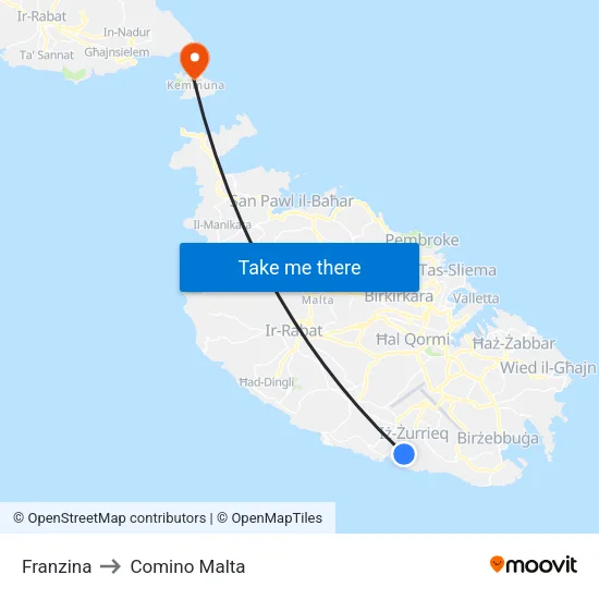 Franzina to Comino Malta map