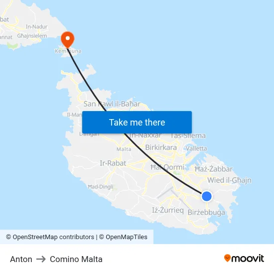 Anton to Comino Malta map