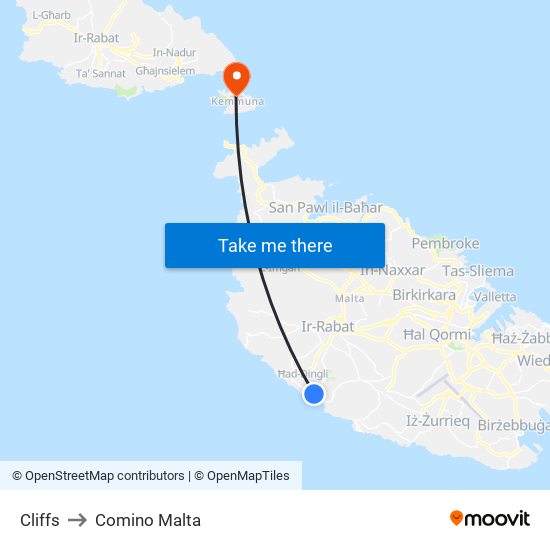 Cliffs to Comino Malta map