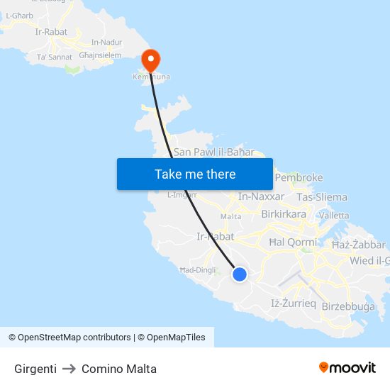 Girgenti to Comino Malta map