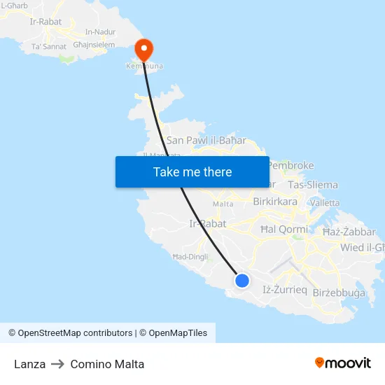 Lanza to Comino Malta map