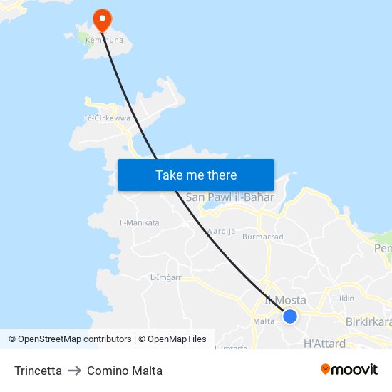 Trincetta to Comino Malta map