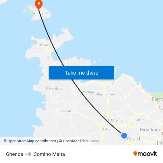 Ghenba to Comino Malta map