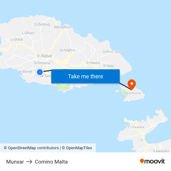 Munxar to Comino Malta map