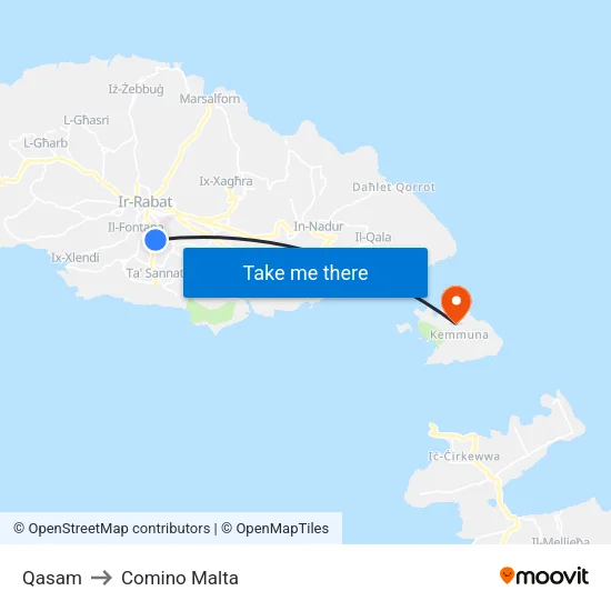Qasam to Comino Malta map