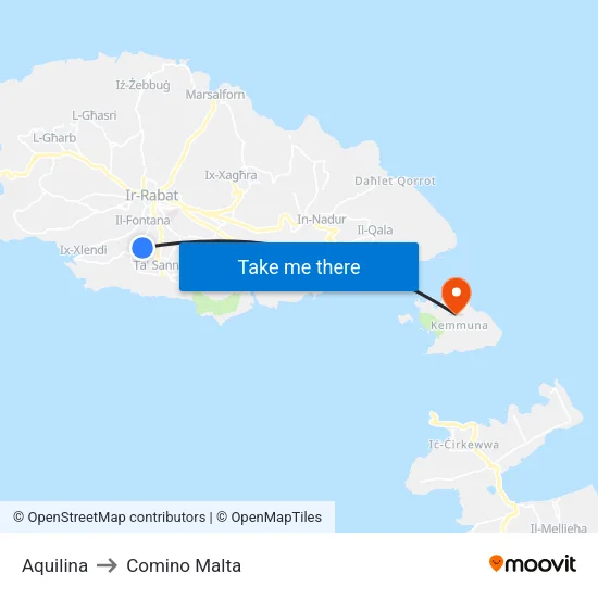 Aquilina to Comino Malta map