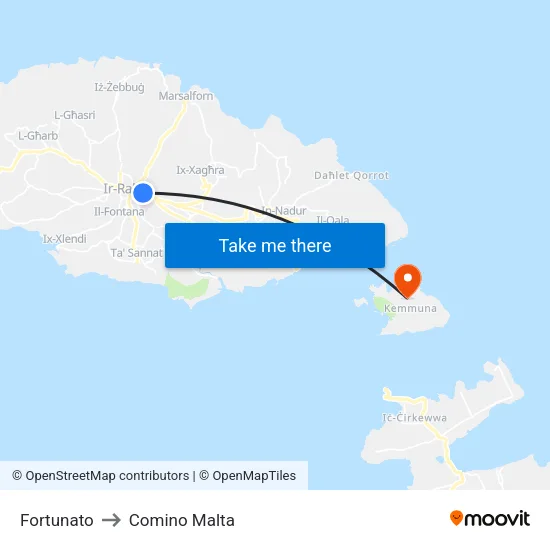 Fortunato to Comino Malta map