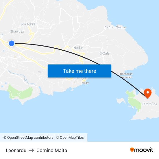Leonardu to Comino Malta map