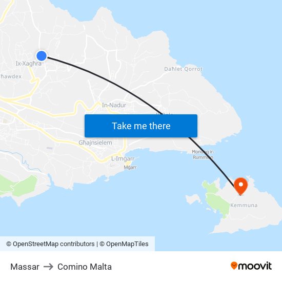 Massar to Comino Malta map