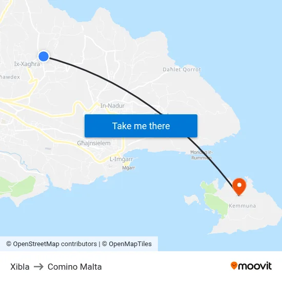 Xibla to Comino Malta map