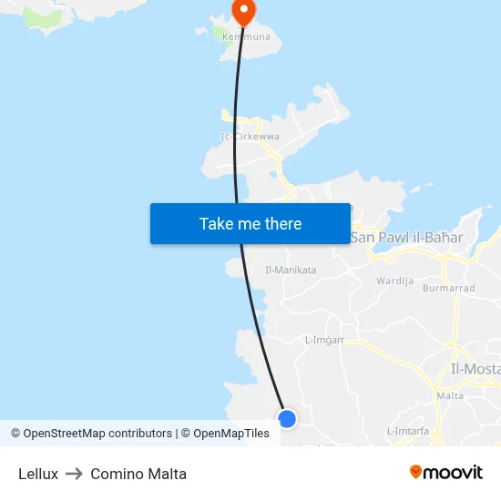 Lellux to Comino Malta map