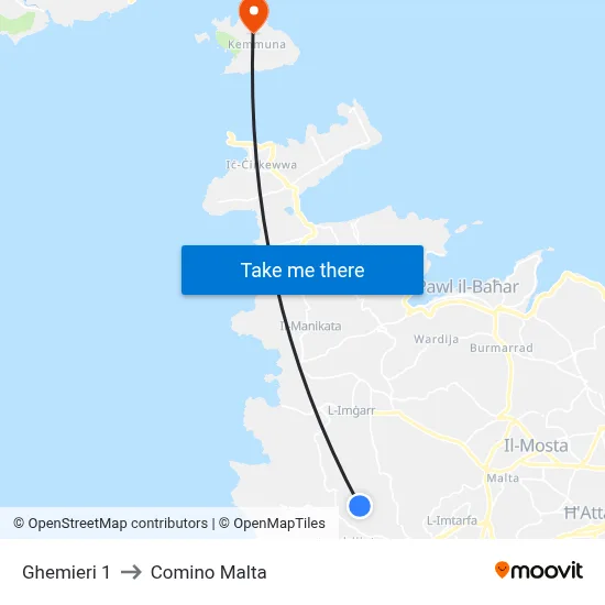 Ghemieri 1 to Comino Malta map