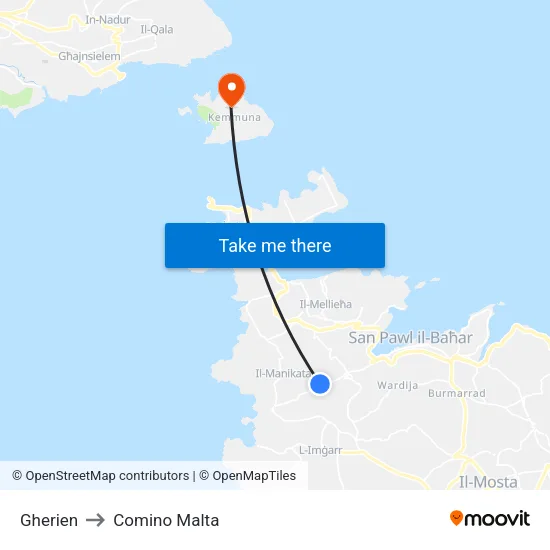Gherien to Comino Malta map