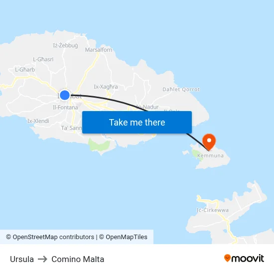 Ursula to Comino Malta map