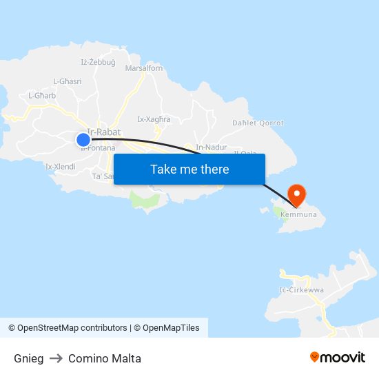 Gnieg to Comino Malta map