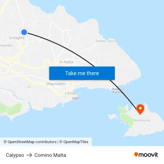 Calypso to Comino Malta map