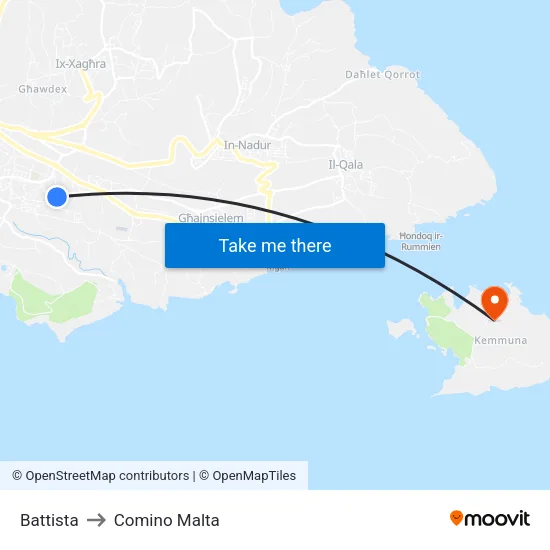 Battista to Comino Malta map
