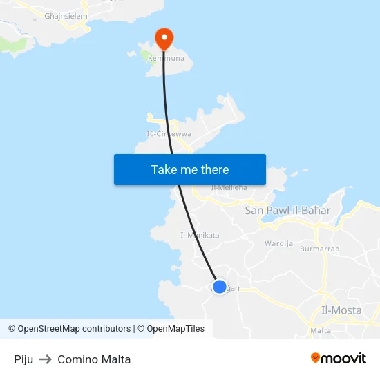 Piju to Comino Malta map