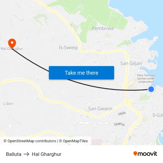 Balluta to Hal Gharghur map
