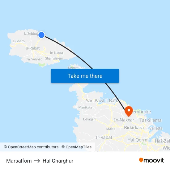 Marsalforn to Hal Gharghur map