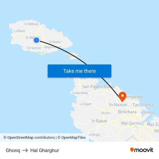 Ghonq to Hal Gharghur map