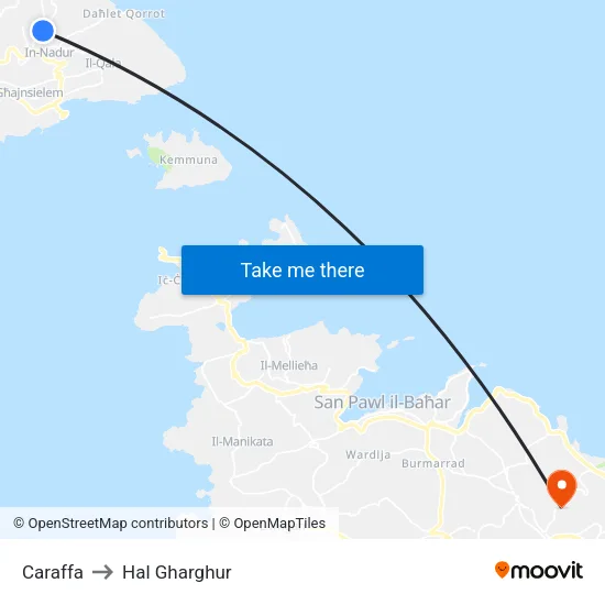 Caraffa to Hal Gharghur map