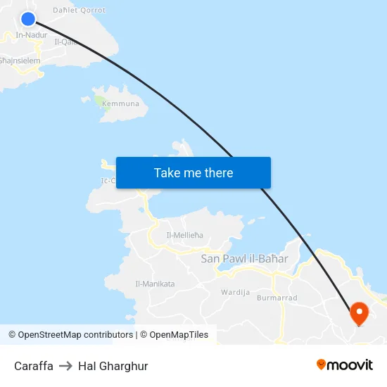 Caraffa to Hal Gharghur map