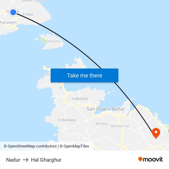 Nadur to Hal Gharghur map