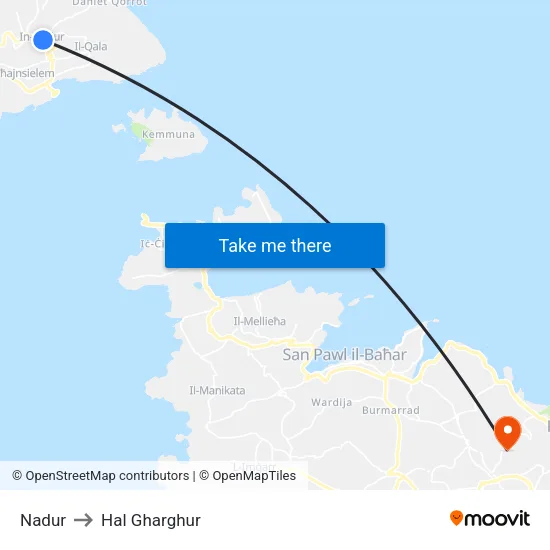 Nadur to Hal Gharghur map